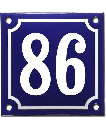 Emaille huisnummer blauw/wit nr. 86