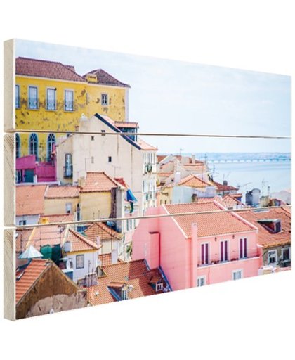 Kleurrijk Lissabon Hout 80x60 cm - Foto print op Hout (Wanddecoratie)