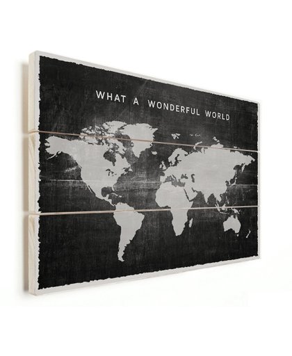 Wereldkaart Stof zwart vintage vurenhout 90x60 cm