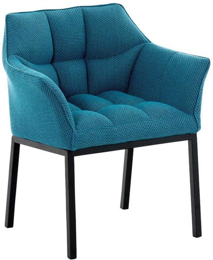 Clp Lounge stoel OCTAVIA - gepolsterde stoel met armsteun, stof - turkoois, onderstel : matzwart metaal