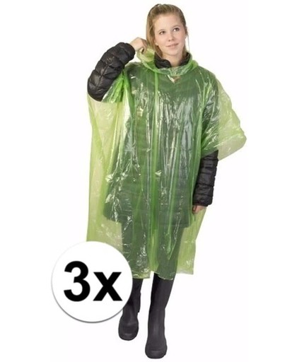 3x wegwerp regenponcho groen - poncho