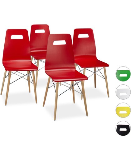 relaxdays - design stoel 4 stuks - eetkamerstoel - moderne eetkamer stoelen hout rood