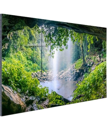 Foto van regenwoud met waterval Aluminium 30x20 cm - Foto print op Aluminium (metaal wanddecoratie)