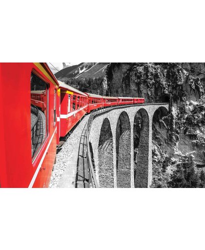 Fotobehang Train in The Mountains | XXL - 206cm x 275cm | 130g/m2 Vlies