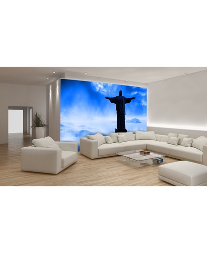 Fotobehang Papier Brazilië, Jezus | Blauw, Zwart | 368x254cm