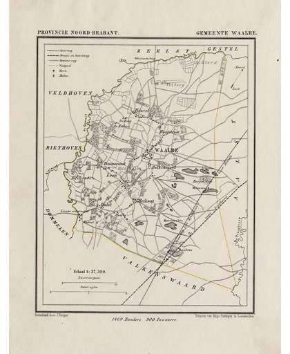 Historische kaart, plattegrond van gemeente Waalre in Noord Brabant uit 1867 door Kuyper van Kaartcadeau.com