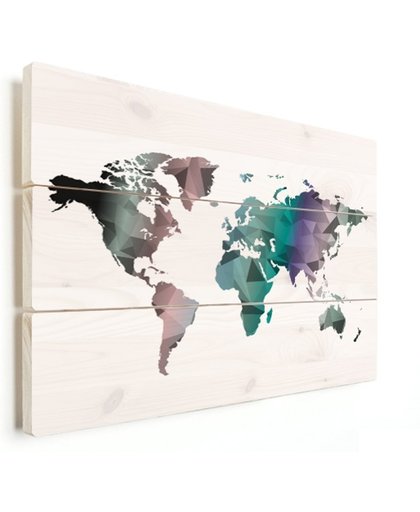Wereldkaart geometrisch kleur vurenhout 90x60 cm