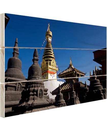 Swayambhunath Kathmandu Hout 60x40 cm - Foto print op Hout (Wanddecoratie)