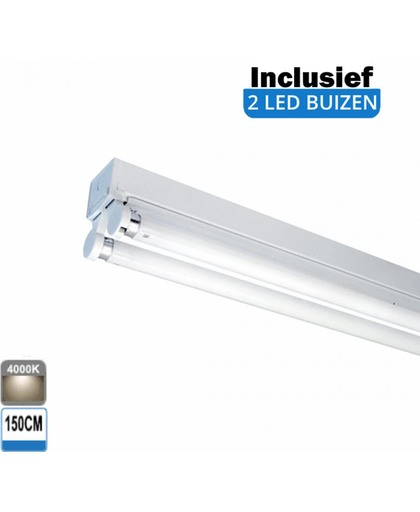 LED Buis armatuur 150cm - Dubbel | Inclusief LED buizen - 4000K- Koel Wit