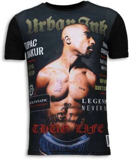 Local Fanatic Tupac Shakur Thug Life - Digital Rhinestone T-shirt - Zwart - Maten: XL