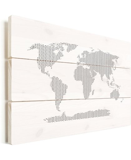 Wereldkaart kruisjes en plusjes zwart-wit vurenhout 150x100 cm