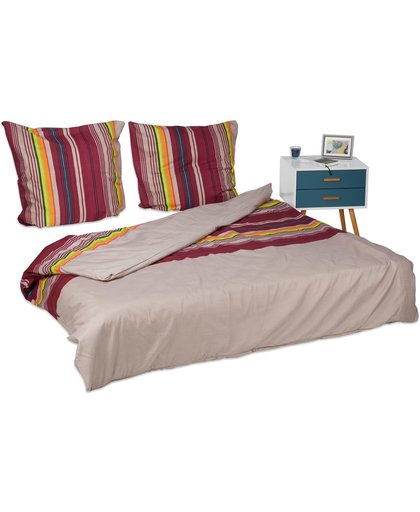 relaxdays beddengoed strepen - kussensloop dekbedovertrek - kleurrijk - gestreept 200x200cm+80x80cm