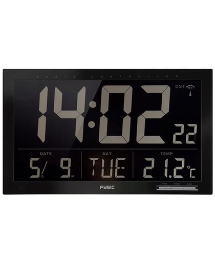 Fysic FWK-1000 Grote digitale klok met datum aanduiding en thermometer | Grote cijfers en stijlvol desing | Zwart