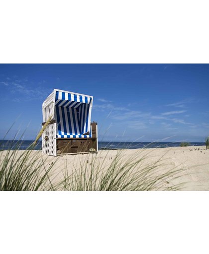Fotobehang Beach Roofed Beach Chair Sea | PANORAMIC - 250cm x 104cm | 130g/m2 Vlies