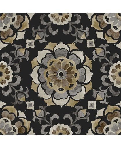 lijmdruk eco texture vlies behang suzani bloemen zwart - 347426 van Origin - luxury wallcoverings uit Wunderkammer