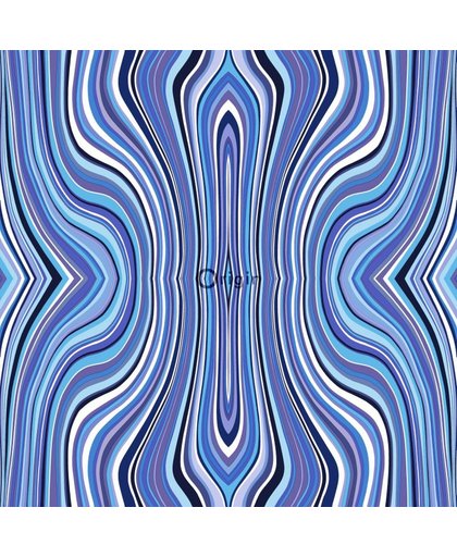 zijdedruk vlies behang grafische lijnen blauw en turquoise - 347228 van Origin - luxury wallcoverings uit Urban Funky