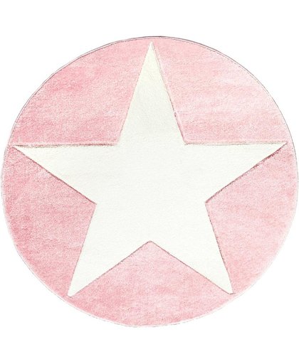 Livone - Kindervloerkleed Happy Rugs Star Rond - Roze Ø 133 cm