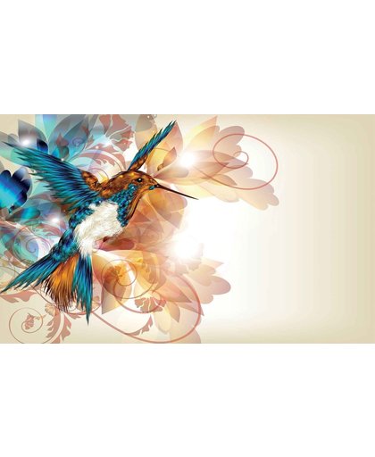 Fotobehang Birds Hummingbirds Flowers Abstract | PANORAMIC - 250cm x 104cm | 130g/m2 Vlies