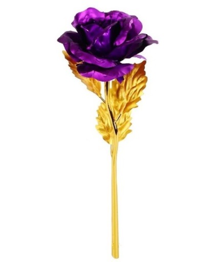 Gouden roos met mooie houder  (PAARS)+ certificaat + luxe doos