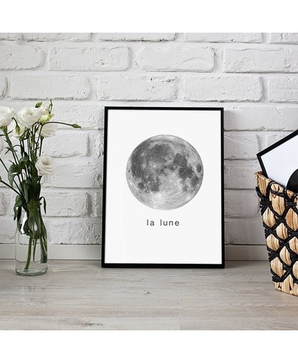 Postercity - Design Canvas Poster Maan - La Lune Wit / Muurdecoratie / 40 x 30cm / A3