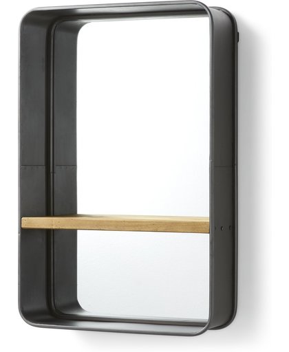 LaForma Cellini - Spiegel vierkant - Grijs met houten legplank - 51x77 cm