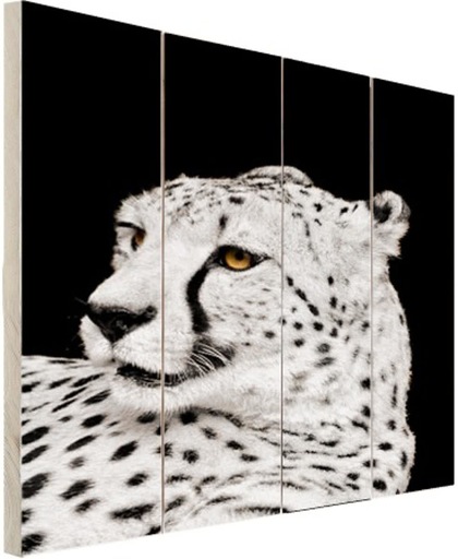 Luipaard zwart-wit  Hout 120x160 cm - Foto print op Hout (Wanddecoratie)