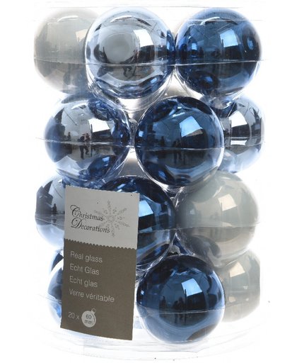 Glas Kerstballen Assorti (6cm) Box 20 Stuks Blue White