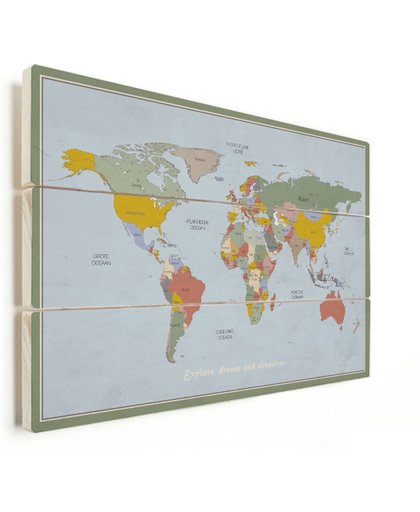 Wereldkaart Discover vurenhout 50x50 cm