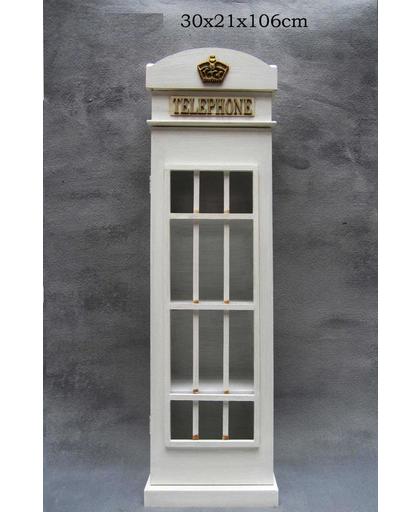 Wandkast vitrinekast engelse telefooncel Londen wit