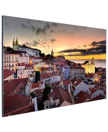 Lissabon in de avond Aluminium 60x40 cm - Foto print op Aluminium (metaal wanddecoratie)