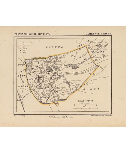 Historische kaart, plattegrond van gemeente Gemert in Noord Brabant uit 1867 door Kuyper van Kaartcadeau.com