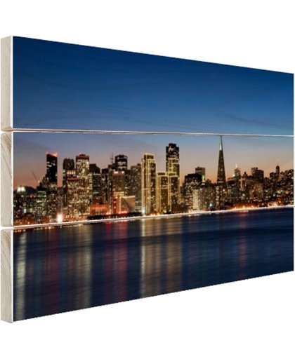 De skyline van San Fransisco bij nacht Hout 120x80 cm - Foto print op Hout (Wanddecoratie)
