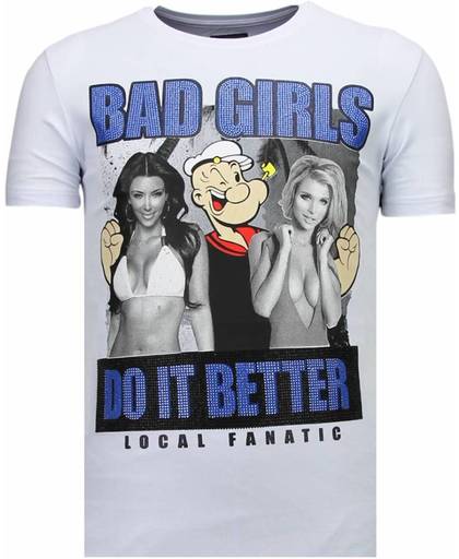 Local Fanatic Bad Girls Do It Better - Rhinestone T-shirt - Wit - Maten: S