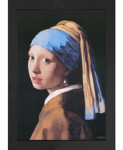 Meisje van Johannes Vermeer-Poster-kunst-inclusief houten fotolijst met artprint-poster Meisje van Vermeer-Meisje met de Parel-(34x46cm)-aanbieding