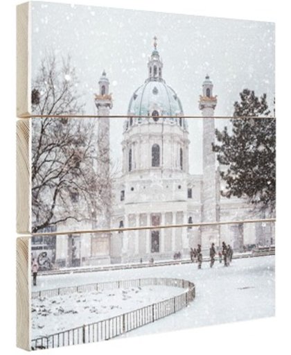 Karlskirche in de sneeuw Hout 20x30 cm - Foto print op Hout (Wanddecoratie)
