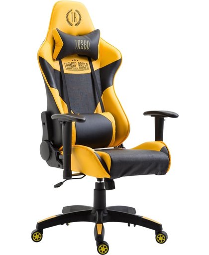 Clp Racing bureaustoel MONSANO, max. laadvermogen tot 136 kg, gamingstoel, bureaustoel, leverbaar met / zonder voetsteun, kantelmechanisme, bekleding van kuntsleer - zwart/geel, zonder voetsteun