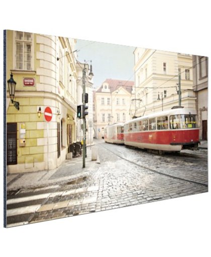 Tram in Praag Aluminium 120x80 cm - Foto print op Aluminium (metaal wanddecoratie)