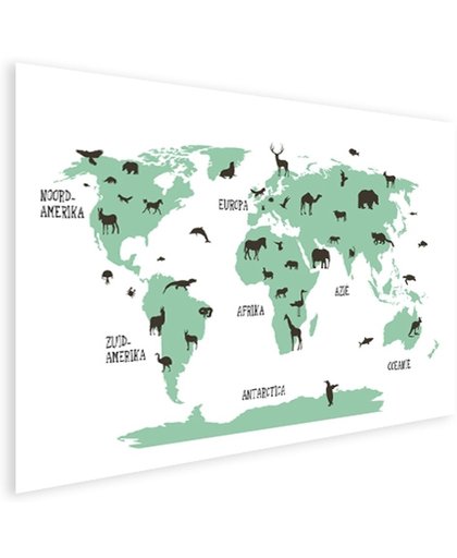 Wereldkaart dieren groen Poster 80x60 cm