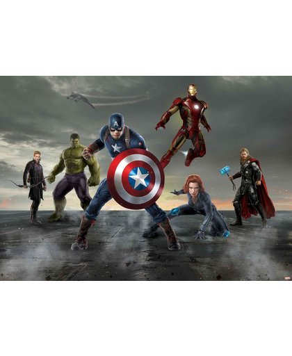 Fotobehang Marvel Avengers Formation | XXL - 312cm x 219cm | 130g/m2 Vlies