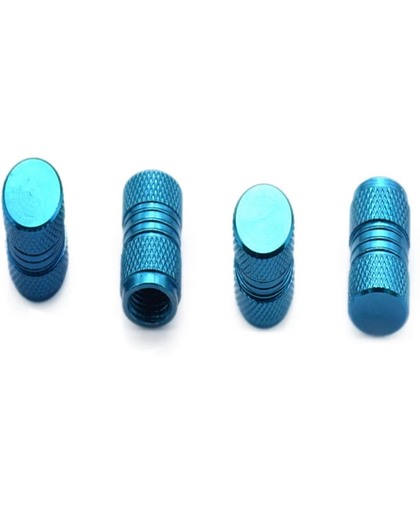 4 Ronde lichtblauwe aluminium ventieldopjes met antislip profiel voor de auto - NBH®