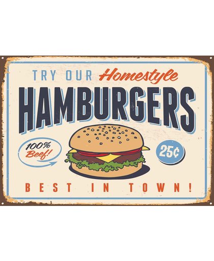 Fotobehang Retro Poster Hamburgers | M - 104cm x 70.5cm | 130g/m2 Vlies
