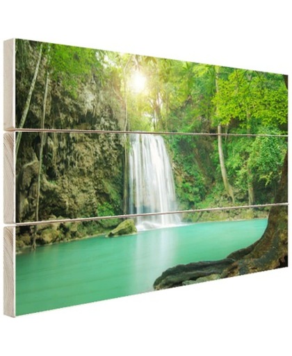 Erawan jungle waterval Hout 30x20 cm - Foto print op Hout (Wanddecoratie)
