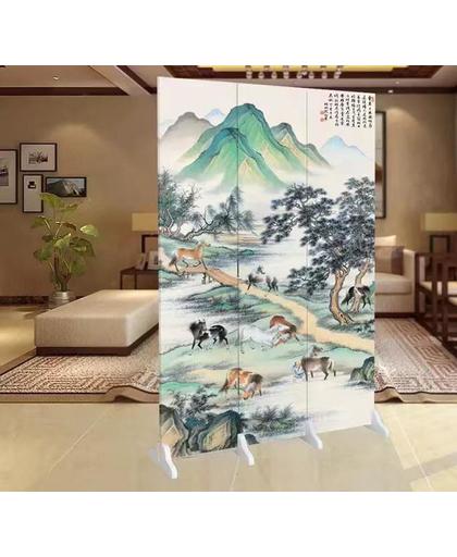 Orientique Kamerscherm 3 Panelen Oud Chinees Weiland Canvas Room Divider