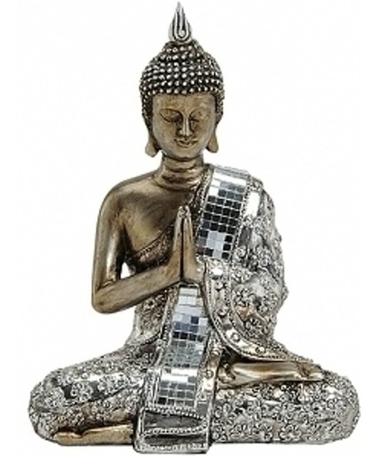 Boeddha beeld brons/zilver 21 cm - Boeddha's beelden