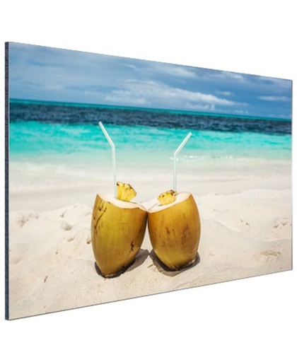 Kokosnoten Caribisch strand Aluminium 60x40 cm - Foto print op Aluminium (metaal wanddecoratie)