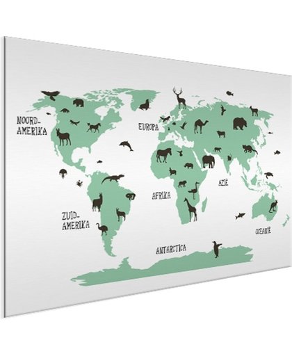 Wereldkaart dieren groen  Aluminium 90x60 cm