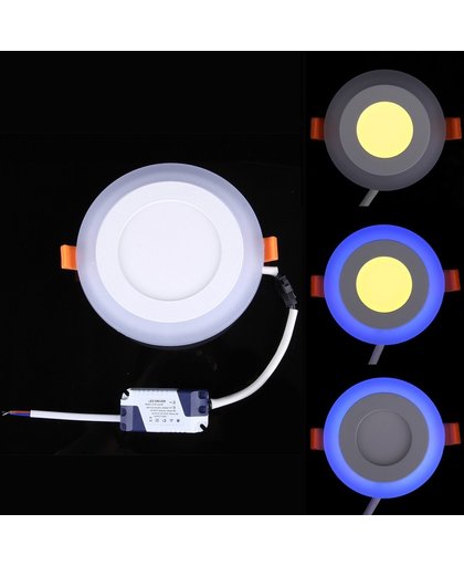 6W + 3W Wide Voltage Isolation Two Color(Warm White + Blue) Round LED Double Panel Light Wall Ceiling Lamp with 3 luminescence Mode  AC 100-265V  Size: 145 x 145 x 8 mm