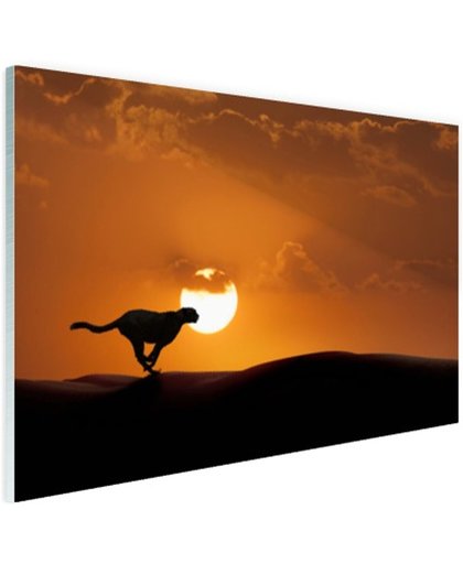 Silhouet rennende luipaard Glas 60x40 cm - Foto print op Glas (Plexiglas wanddecoratie)
