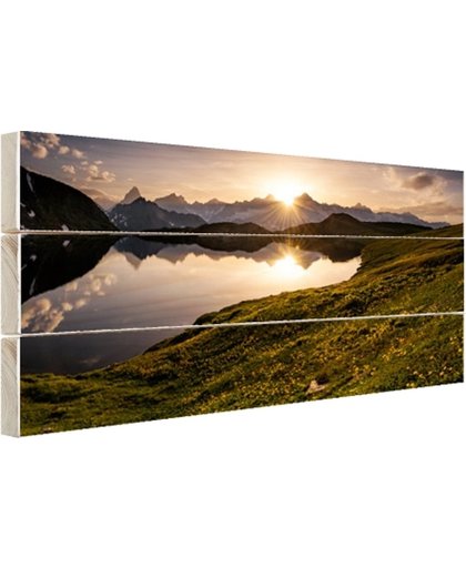 De Zwitserse Alpen bij zonsondergang Hout 60x40 cm - Foto print op Hout (Wanddecoratie)