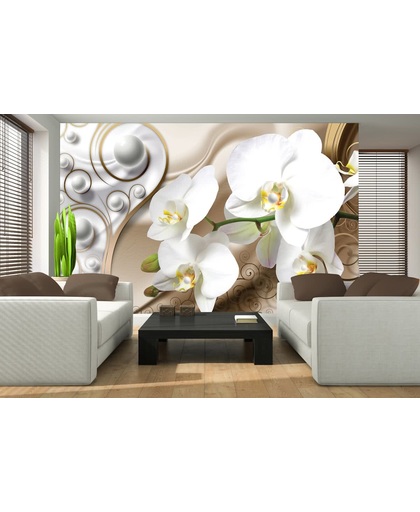 Fotobehang Orchidee, Bloemen | Zilver, Goud | 104x70,5cm